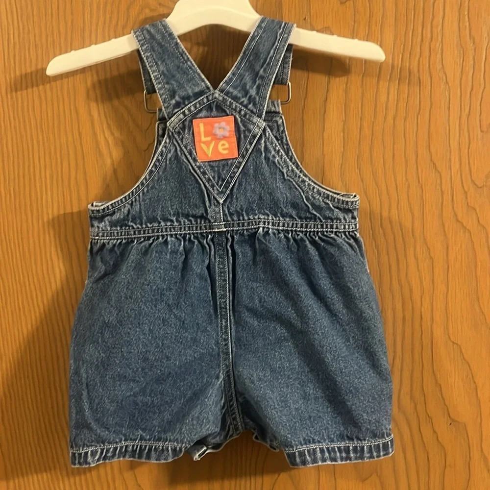 Vintage Carter's Blue Denim Overalls‎ with Flower Embroidery 9-12M